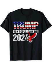 Trump 2024 Vox Populi Vox Dei Voice Of The People Bald Eagle T-Shirt 180G 100% Cotton Printed Round Neck Short-Sleeve T-Shirt, Gifts for Men Dad Husband Grandpa, S-XXXL, Black