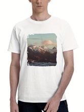 Clouds Sky Mountains 180G 100% Cotton Printed Round Neck Short-Sleeve T-Shirt, Gifts for Men Dad Husband Grandpa, S-XXXL, White