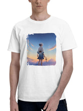Cloudscape Anime Girl 180G 100% Cotton Printed Round Neck Short-Sleeve T-Shirt, Gifts for Men Dad Husband Grandpa, S-XXXL, White