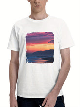 Coast Sunrises Sky Catalonia 180G 100% Cotton Printed Round Neck Short-Sleeve T-Shirt, Gifts for Men Dad Husband Grandpa, S-XXXL, White