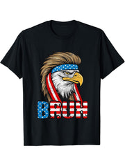 4th of July 2024 Bald Eagle American Flag Bruh Men Boys Boy Girl T-Shirt 180G 100% Cotton Printed Round Neck Short-Sleeve T-Shirt, Gifts for Men Dad Husband Grandpa, S-XXXL, Black
