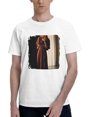 Beautiful Dress Model Portrait 180G 100% Cotton Printed Round Neck Short-Sleeve T-Shirt, Gifts for Men Dad Husband Grandpa, S-XXXL, White