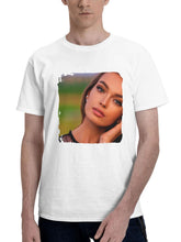 Beautiful Girl Blonde Hairs Looking At Viewer 180G 100% Cotton Printed Round Neck Short-Sleeve T-Shirt, Gifts for Men Dad Husband Grandpa, S-XXXL, White