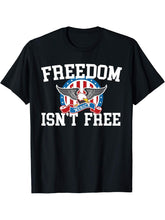 4th of July Shirts For Men Freedom Isn't Free Bald Eagle Art T-Shirt 180G 100% Cotton Printed Round Neck Short-Sleeve T-Shirt, Gifts for Men Dad Husband Grandpa, S-XXXL, Black