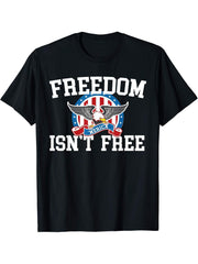 4th of July Shirts For Men Freedom Isn't Free Bald Eagle Art T-Shirt 180G 100% Cotton Printed Round Neck Short-Sleeve T-Shirt, Gifts for Men Dad Husband Grandpa, S-XXXL, Black