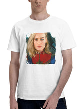 Brie Larson As Carol Danvers In The Marvels 180G 100% Cotton Printed Round Neck Short-Sleeve T-Shirt, Gifts for Men Dad Husband Grandpa, S-XXXL, White