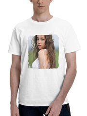 Beautiful Girl In Field Outd 180G 100% Cotton Printed Round Neck Short-Sleeve T-Shirt, Gifts for Men Dad Husband Grandpa, S-XXXL, White