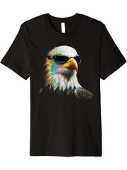 Bald Eagle Head Sunglasses Premium T-Shirt 180G 100% Cotton Printed Round Neck Short-Sleeve T-Shirt, Gifts for Men Dad Husband Grandpa, S-XXXL, Black