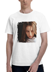 Beautiful Girl Looking Down 180G 100% Cotton Printed Round Neck Short-Sleeve T-Shirt, Gifts for Men Dad Husband Grandpa, S-XXXL, White