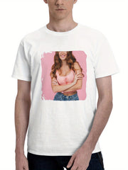 Beautiful Girl Smiling 180G 100% Cotton Printed Round Neck Short-Sleeve T-Shirt, Gifts for Men Dad Husband Grandpa, S-XXXL, White