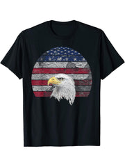 American Pride 4th Of July Bald Eagle USA Distressed Gifts T-Shirt 180G 100% Cotton Printed Round Neck Short-Sleeve T-Shirt, Gifts for Men Dad Husband Grandpa, S-XXXL, Black