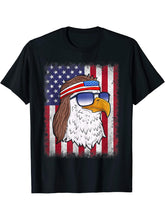 4th Of July American Flag Patriotic Bald Eagle Mullet USA T-Shirt 180G 100% Cotton Printed Round Neck Short-Sleeve T-Shirt, Gifts for Men Dad Husband Grandpa, S-XXXL, Black