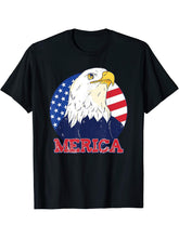 4th of July Bald Eagle Merica Patriotic T-Shirt 180G 100% Cotton Printed Round Neck Short-Sleeve T-Shirt, Gifts for Men Dad Husband Grandpa, S-XXXL, Black