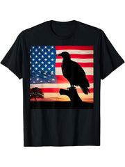Freedom's Wings: Bald Eagle & American Flag Silhouette T-Shirt 180G 100% Cotton Printed Round Neck Short-Sleeve T-Shirt, Gifts for Men Dad Husband Grandpa, S-XXXL, Black