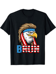 4th of July 2024 Bald Eagle American Flag Bruh Men Boys Boy Girl T-Shirt 180G 100% Cotton Printed Round Neck Short-Sleeve T-Shirt, Gifts for Men Dad Husband Grandpa, S-XXXL, Black
