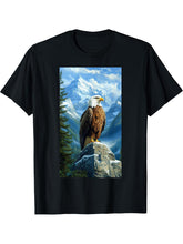Bald Eagle Mountains Pine Trees Wildlife T-Shirt 180G 100% Cotton Printed Round Neck Short-Sleeve T-Shirt, Gifts for Men Dad Husband Grandpa, S-XXXL, Black
