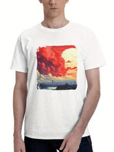 Beneath A Breathtaking Cityscape 180G 100% Cotton Printed Round Neck Short-Sleeve T-Shirt, Gifts for Men Dad Husband Grandpa, S-XXXL, White