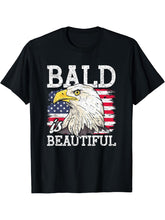 Bald Is Beautiful 4th Of July Independence American US Eagle T-Shirt 180G 100% Cotton Printed Round Neck Short-Sleeve T-Shirt, Gifts for Men Dad Husband Grandpa, S-XXXL, Black