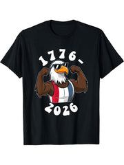 1776-2026 Semiquincentennial Bald Eagle Cool America's 250th T-Shirt 180G 100% Cotton Printed Round Neck Short-Sleeve T-Shirt, Gifts for Men Dad Husband Grandpa, S-XXXL, Black