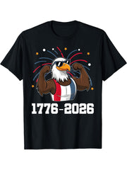 1776-2026 Semiquincentennial Bald Eagle Cool America's 250th T-Shirt 180G 100% Cotton Printed Round Neck Short-Sleeve T-Shirt, Gifts for Men Dad Husband Grandpa, S-XXXL, Black