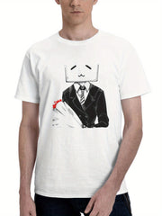 Bilibili 180G 100% Cotton Printed Round Neck Short-Sleeve T-Shirt, Gifts for Men Dad Husband Grandpa, S-XXXL, White