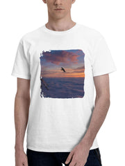 Bird Soaring Above Snowy Heights 180G 100% Cotton Printed Round Neck Short-Sleeve T-Shirt, Gifts for Men Dad Husband Grandpa, S-XXXL, White