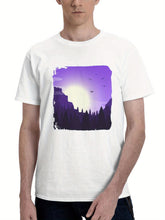 Birds Vector Landscape Minimal 180G 100% Cotton Printed Round Neck Short-Sleeve T-Shirt, Gifts for Men Dad Husband Grandpa, S-XXXL, White