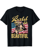 Bald Is Beautiful 4th Of July Independence American US Eagle T-Shirt 180G 100% Cotton Printed Round Neck Short-Sleeve T-Shirt, Gifts for Men Dad Husband Grandpa, S-XXXL, Black