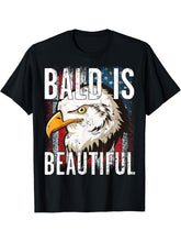 Bald Is Beautiful 4th of July Independence Day Bald Eagle T-Shirt 180G 100% Cotton Printed Round Neck Short-Sleeve T-Shirt, Gifts for Men Dad Husband Grandpa, S-XXXL, Black
