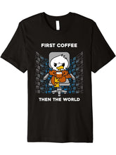 First Coffee Then The World Caffeine American Bald Eagle Premium T-Shirt 180G 100% Cotton Printed Round Neck Short-Sleeve T-Shirt, Gifts for Men Dad Husband Grandpa, S-XXXL, Black