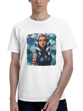 Ahsoka Digtial Art 180G 100% Cotton Printed Round Neck Short-Sleeve T-Shirt, Gifts for Men Dad Husband Grandpa, S-XXXL, White