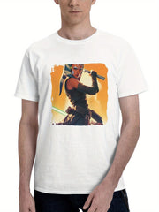 Ahsoka Echo Star Wars 180G 100% Cotton Printed Round Neck Short-Sleeve T-Shirt, Gifts for Men Dad Husband Grandpa, S-XXXL, White