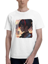 Ai Anime Girl In Big City 180G 100% Cotton Printed Round Neck Short-Sleeve T-Shirt, Gifts for Men Dad Husband Grandpa, S-XXXL, White