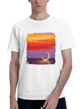 Airplane Sunset Water Birds And 180G 100% Cotton Printed Round Neck Short-Sleeve T-Shirt, Gifts for Men Dad Husband Grandpa, S-XXXL, White