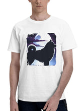 Alaskan Malamute Moonlit 180G 100% Cotton Printed Round Neck Short-Sleeve T-Shirt, Gifts for Men Dad Husband Grandpa, S-XXXL, White