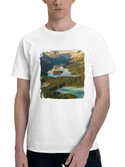 Alberta Valley Mountains 180G 100% Cotton Printed Round Neck Short-Sleeve T-Shirt, Gifts for Men Dad Husband Grandpa, S-XXXL, White