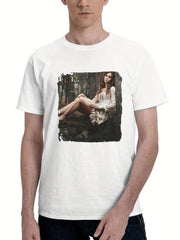 Alena Sarsarova Model In Forest 180G 100% Cotton Printed Round Neck Short-Sleeve T-Shirt, Gifts for Men Dad Husband Grandpa, S-XXXL, White