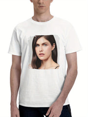 Alexandra Daddario 2023 180G 100% Cotton Printed Round Neck Short-Sleeve T-Shirt, Gifts for Men Dad Husband Grandpa, S-XXXL, White