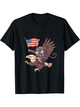 Fourth Of July Bald Eagle Monkey USA Patriotic American Flag T-Shirt 180G 100% Cotton Printed Round Neck Short-Sleeve T-Shirt, Gifts for Men Dad Husband Grandpa, S-XXXL, Black