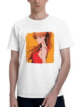 Asuka Langley Soryu Character Minimal 180G 100% Cotton Printed Round Neck Short-Sleeve T-Shirt, Gifts for Men Dad Husband Grandpa, S-XXXL, White