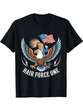 Hair Force One Funny Trump Bald Eagle T-Shirt 180G 100% Cotton Printed Round Neck Short-Sleeve T-Shirt, Gifts for Men Dad Husband Grandpa, S-XXXL, Black