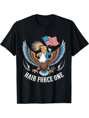 Hair Force One Funny Trump Bald Eagle T-Shirt 180G 100% Cotton Printed Round Neck Short-Sleeve T-Shirt, Gifts for Men Dad Husband Grandpa, S-XXXL, Black