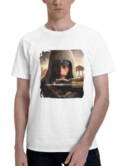 2023 Assassins Creed Mirage Ps5 180G 100% Cotton Printed Round Neck Short-Sleeve T-Shirt, Gifts for Men Dad Husband Grandpa, S-XXXL, White