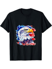 4th Of July American Flag Bald Eagle Vintage Fourth Of July T-Shirt 180G 100% Cotton Printed Round Neck Short-Sleeve T-Shirt, Gifts for Men Dad Husband Grandpa, S-XXXL, Black