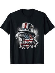 Bald Eagle Lovers American Flag Patriotic Dad 4th Of July T-Shirt 180G 100% Cotton Printed Round Neck Short-Sleeve T-Shirt, Gifts for Men Dad Husband Grandpa, S-XXXL, Black