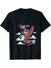 4th Of July Bald Eagle Dog USA American Flag Fourth Of July T-Shirt 180G 100% Cotton Printed Round Neck Short-Sleeve T-Shirt, Gifts for Men Dad Husband Grandpa, S-XXXL, Black