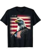 Freedom 4th of July Bald Eagle Murica American Flag T-Shirt 180G 100% Cotton Printed Round Neck Short-Sleeve T-Shirt, Gifts for Men Dad Husband Grandpa, S-XXXL, Black