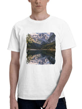 Austria Mountains Lake Autumn Scenery 180G 100% Cotton Printed Round Neck Short-Sleeve T-Shirt, Gifts for Men Dad Husband Grandpa, S-XXXL, White
