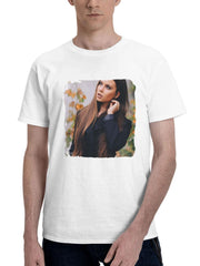 Autumn Girl Adjusting Her Hairs 180G 100% Cotton Printed Round Neck Short-Sleeve T-Shirt, Gifts for Men Dad Husband Grandpa, S-XXXL, White