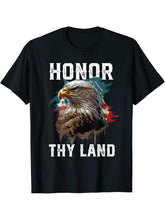 Honor Thy Land American Bald Eagle America USA Flag T-Shirt 180G 100% Cotton Printed Round Neck Short-Sleeve T-Shirt, Gifts for Men Dad Husband Grandpa, S-XXXL, Black